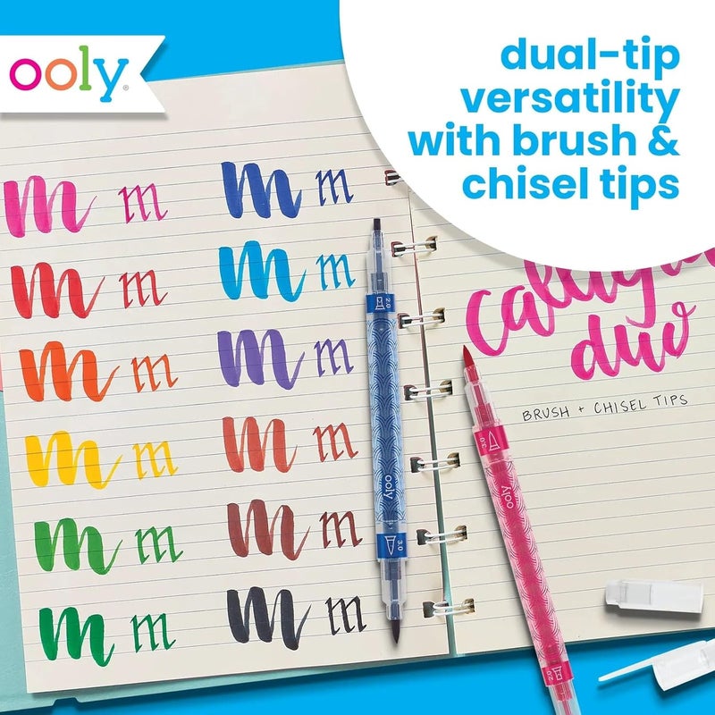 Ooly Calligraphy Duo - 12 Double Ended Calligraphy Pens for Writing & Hand Lettering, Dual Tip Pens for Beginners or Kids Includes 1 Brush & 1 Chisel Tip Pen in Classic Colors - Image 3